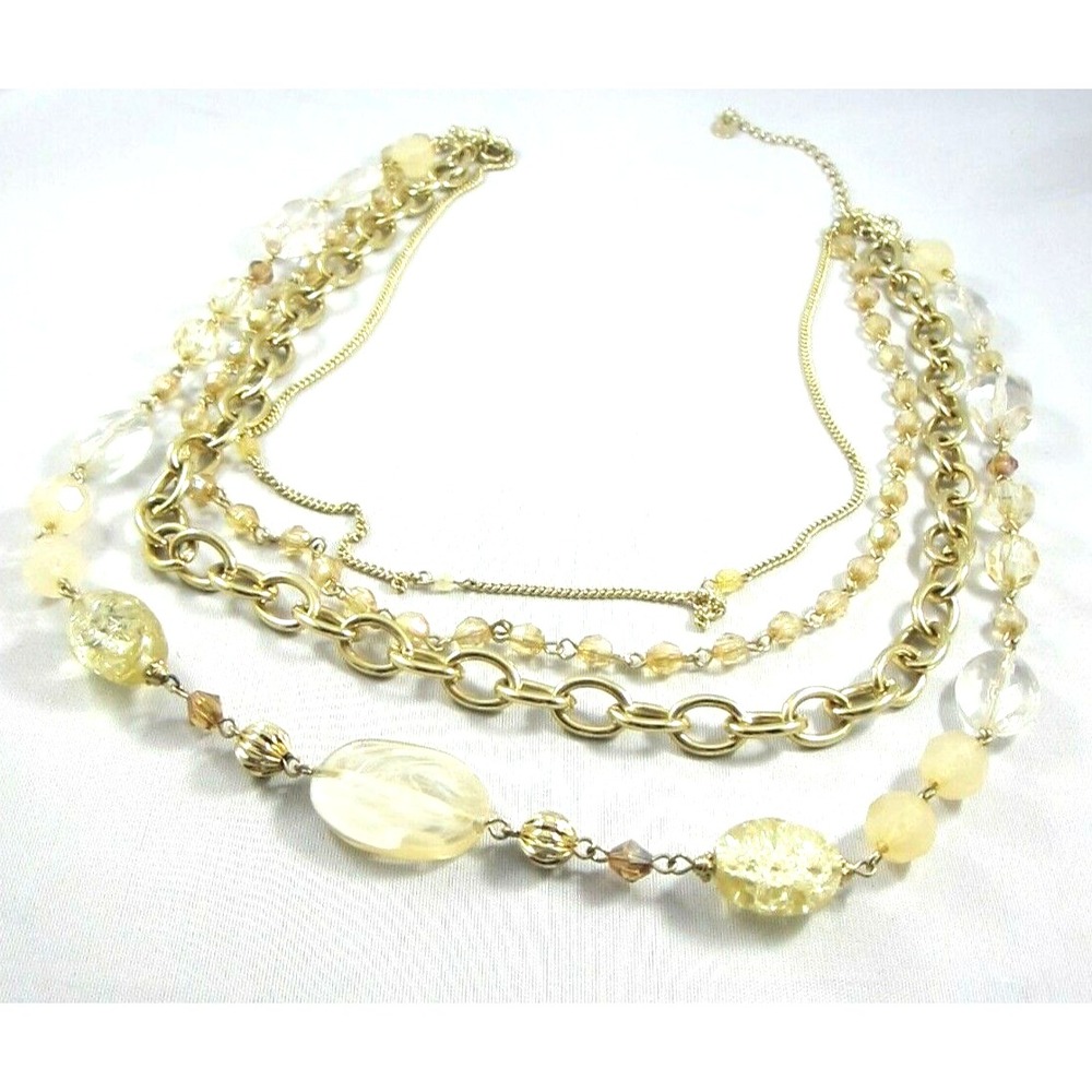 Gold Tone, White, and Champagne Beads - Necklace - Robert Rose Quadruple Strand